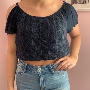 Hollister Cropped Navy Blue Shirt